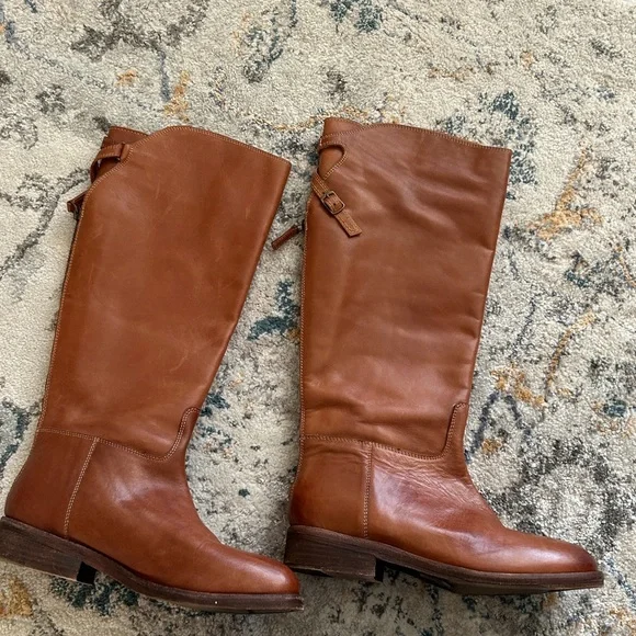 Free People Everly Equestrian Leather Knee-High Tan Boots 10 - Picture 4 of 16